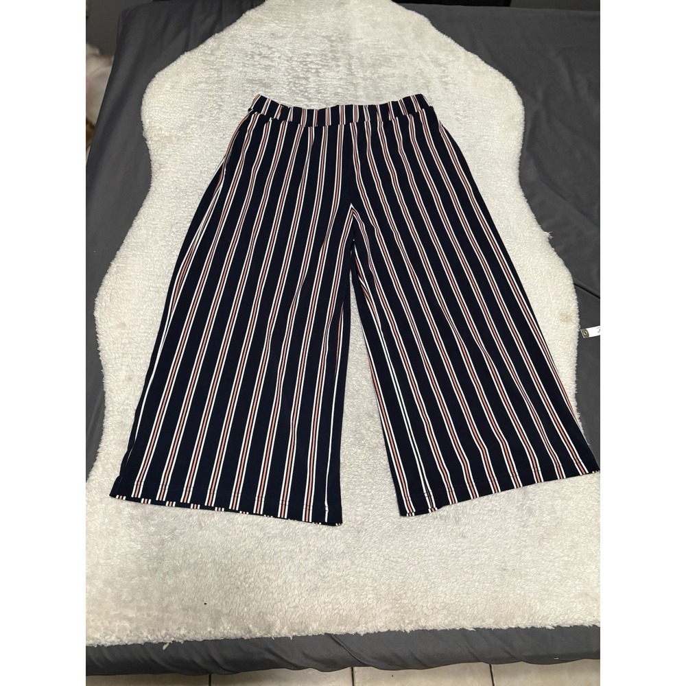 Banana Republic Womens Large Pants Navy Blue White Striped Wide Leg Culottes L